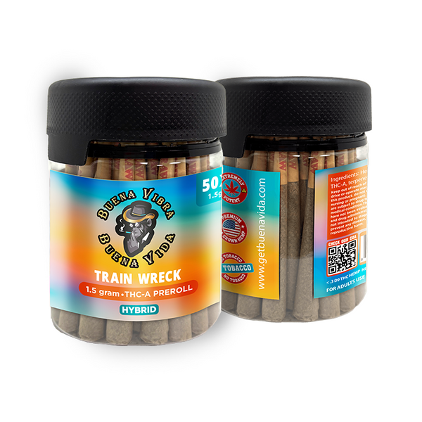 Train Wreck Hybrid THC-A 1.5g Preroll -50 Count Jar